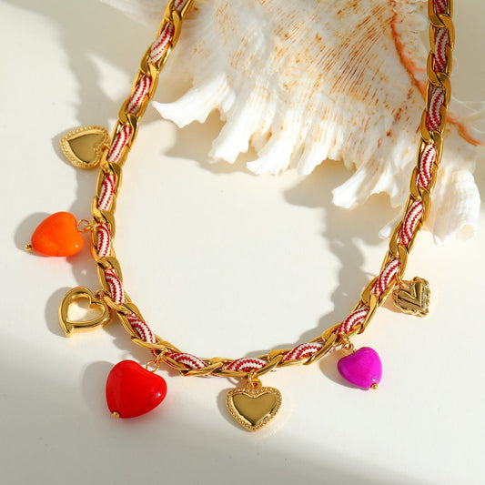 Collier fantaisie coeurs colorés